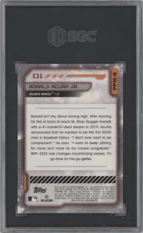 Ronald Acuna Jr. from the 2023 Topps Cosmic Chrome set graded by SGC and given an overall grade of 9.5.