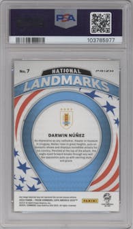 Darwin Nunez from the 2024 Panini Prizm CONMEBOL Copa America set graded by PSA and given an overall grade of 10.
