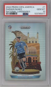 Darwin Nunez from the 2024 Panini Prizm CONMEBOL Copa America set graded by PSA and given an overall grade of 10.