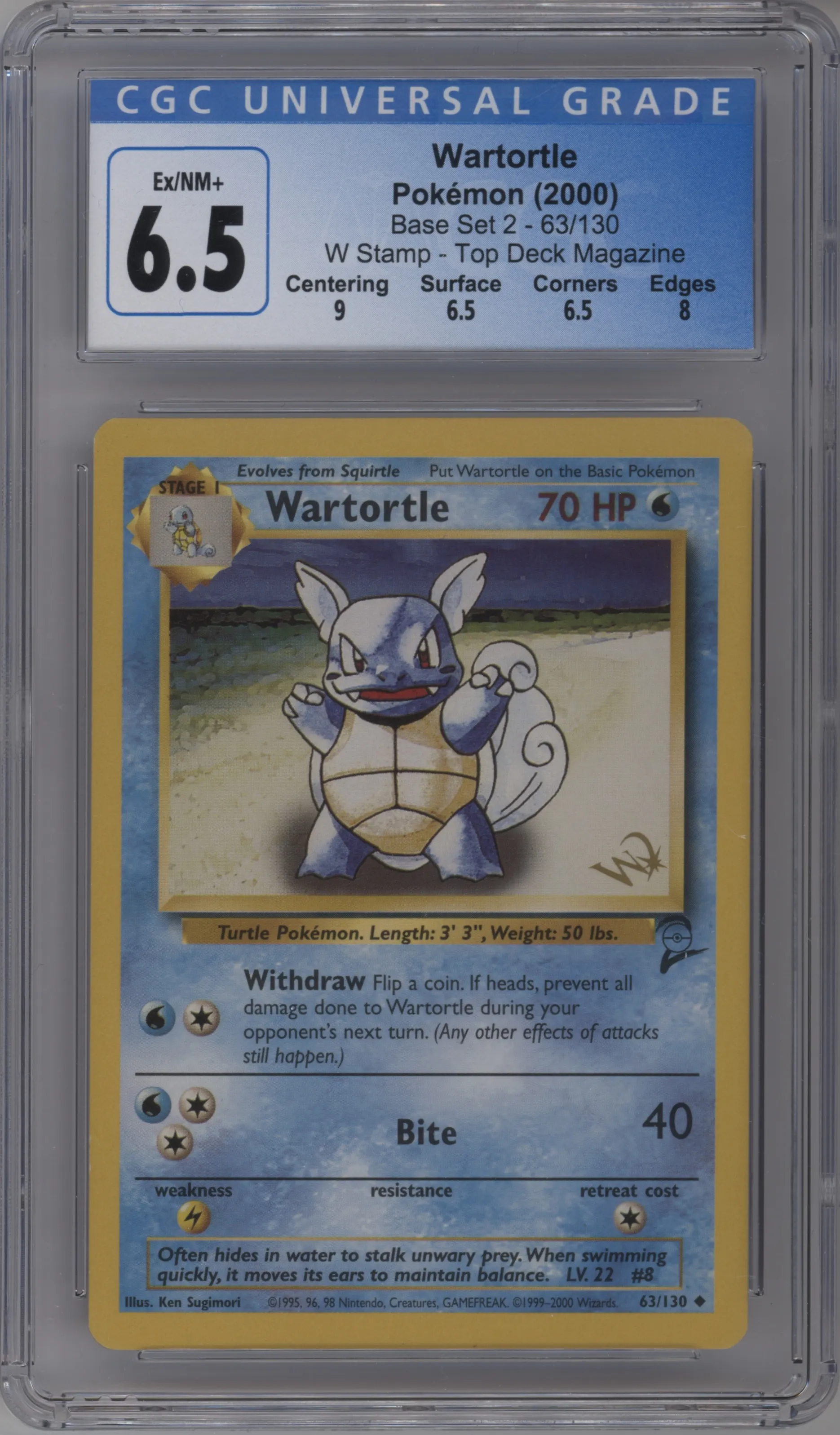 2000 Pokemon Base Set 2 Wartortle Top Deck Magazine W Promo #63 CGC 6.5