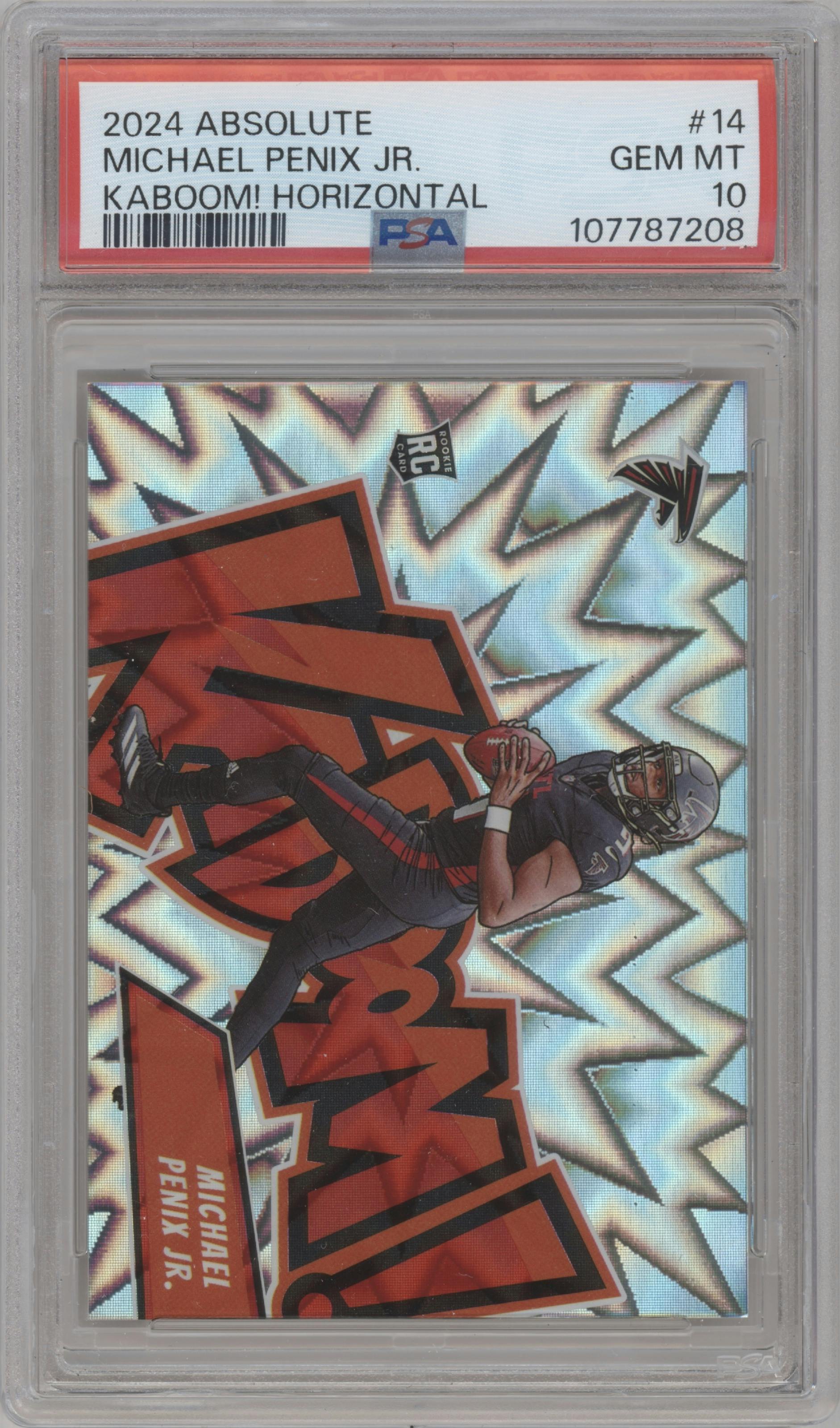 Michael Penix Jr. from the 2024 Panini Absolute set graded by PSA and given an overall grade of 10.