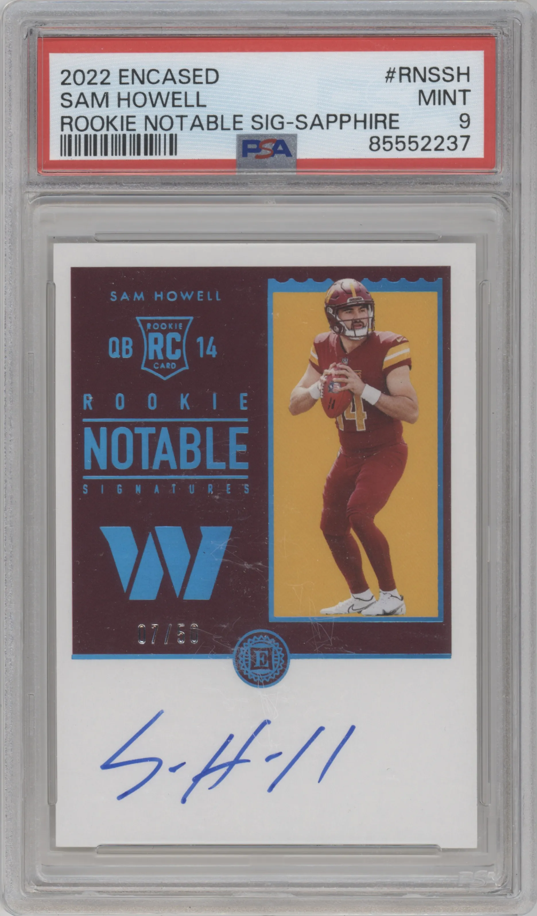 2022 Panini Encased Rke.Notable Sig. Sam Howell Sapphire PSA 9