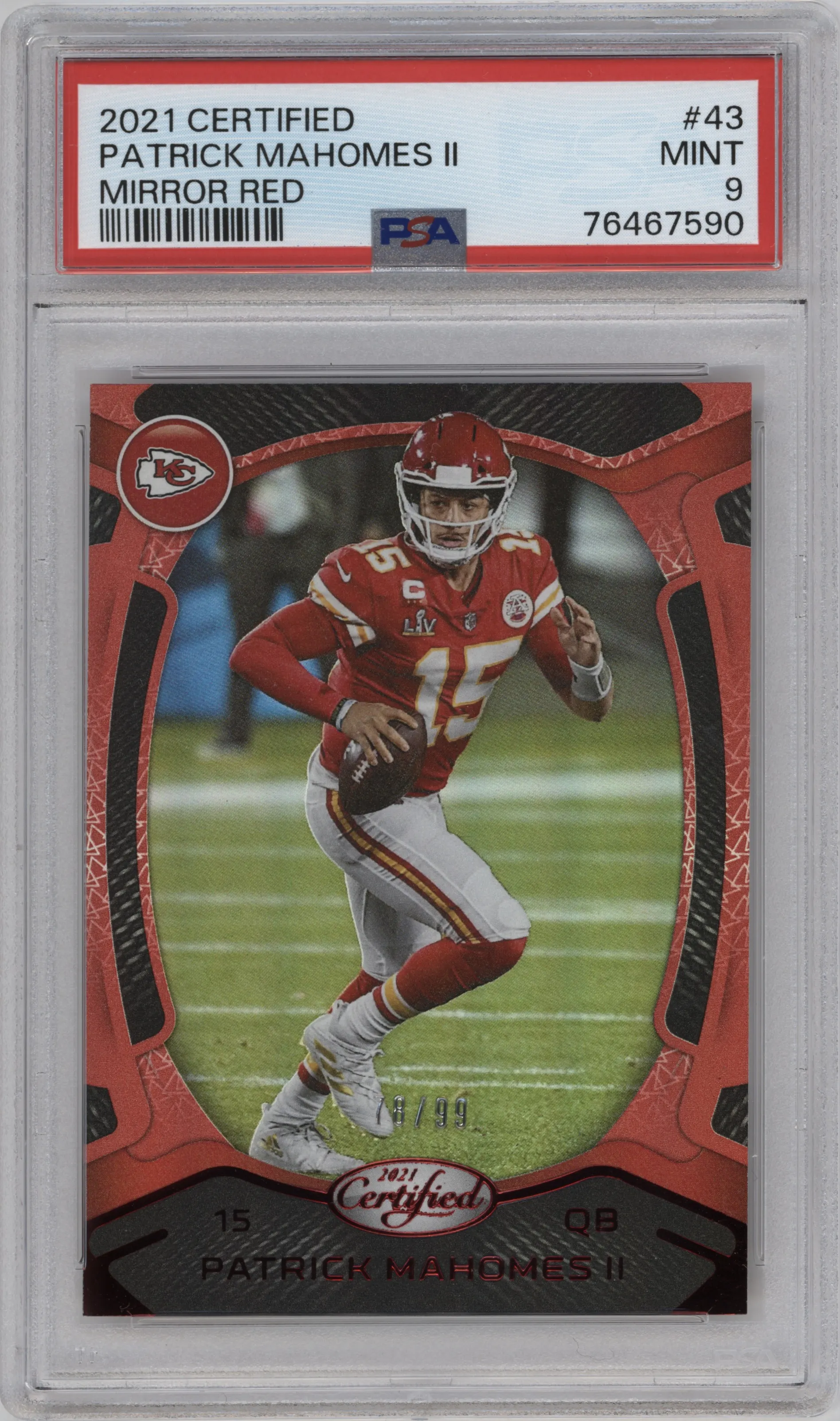 2021 Panini Certified Patrick Mahomes II Mirror Red #43 PSA 9