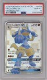 Lucario GX from the 2019 Pokemon S&M  set graded by PSA and given an overall grade of 10.