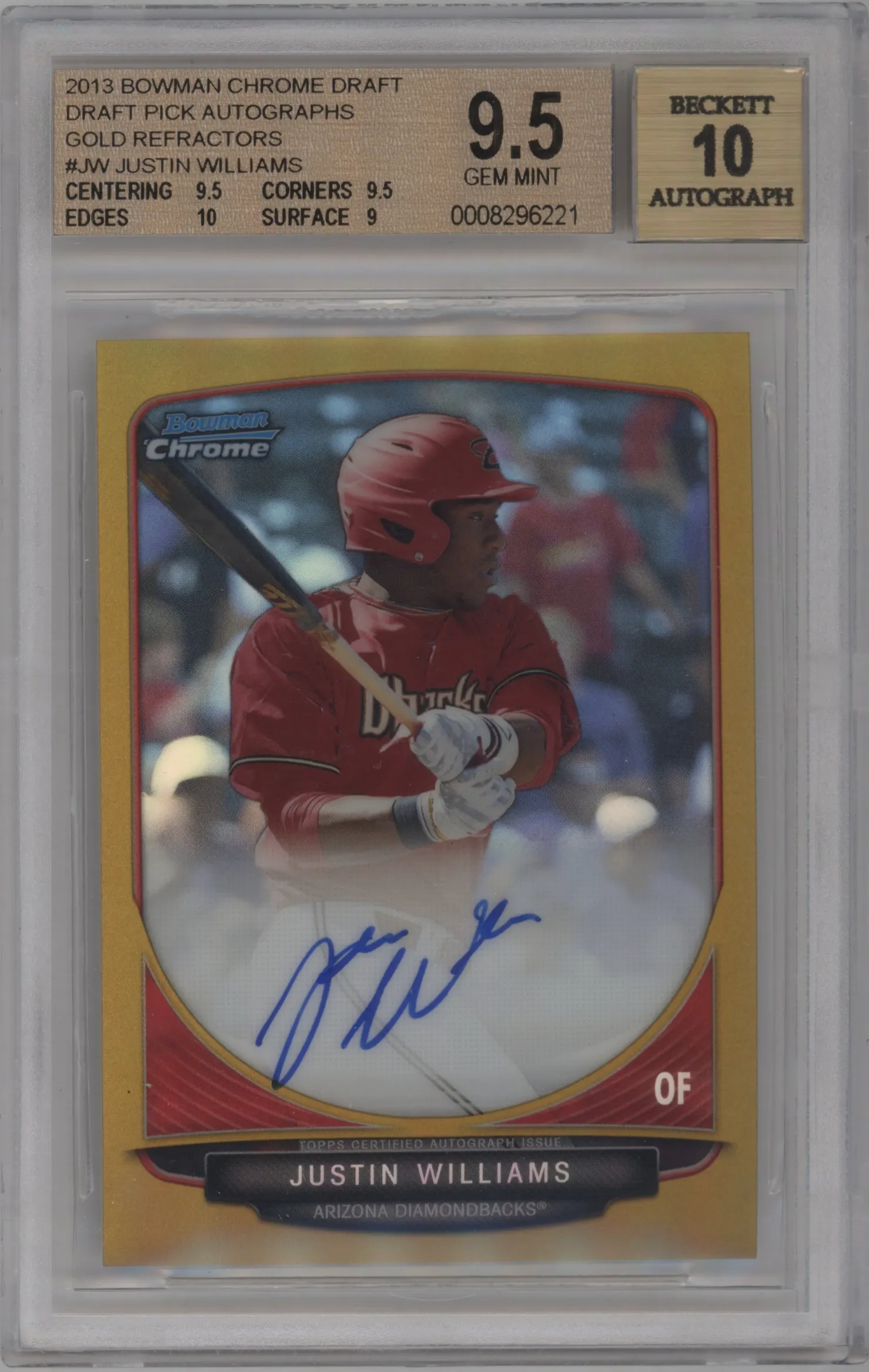 2013 Bowman Draft Picks & Prospects Chr.Auto.Pros Justin Williams Gold Refractor BGS 9.5