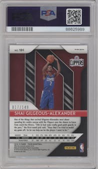 Shai Gilgeous-Alexander from the 2018-19 Panini Prizm set featuring a Purple Ice parallel graded by PSA and given an overall grade of 9.