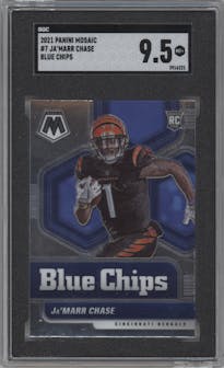 Ja'Marr Chase from the 2021 Panini Mosaic set graded by SGC and given an overall grade of 9.5.