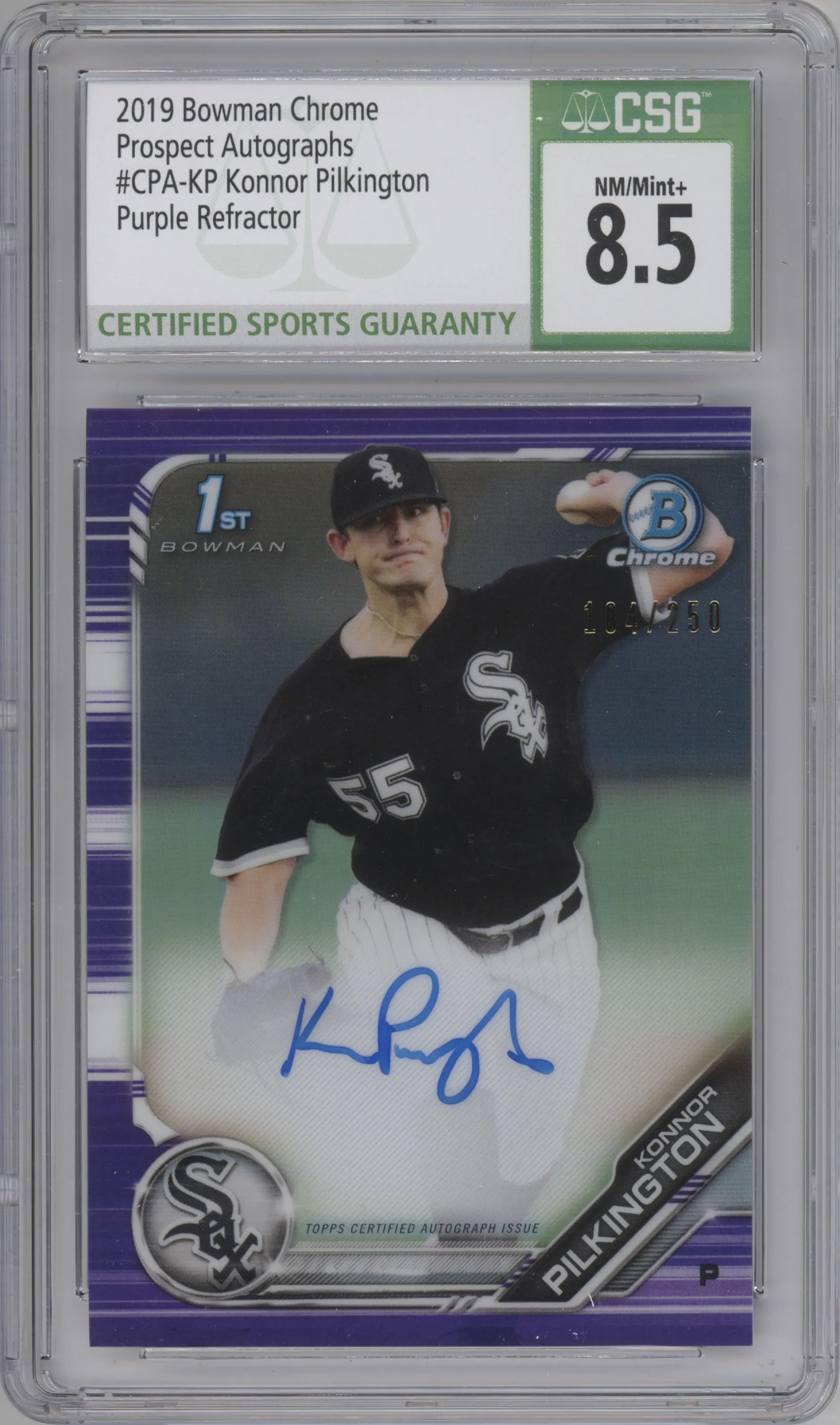 2019 Bowman Chrome Pros.Auto Konnor Pilkington Purple Refractor CGC 8.5
