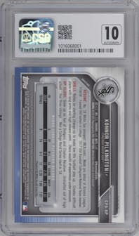Konnor Pilkington from the 2019 Bowman Chrome set featuring a Purple Refractor parallel graded by CSG and given an overall grade of 8.5.