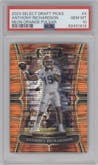 Anthony Richardson from the 2023 Panini Select Draft Picks set featuring a Neon Orange Pulsar parallel graded by PSA and given an overall grade of 10.