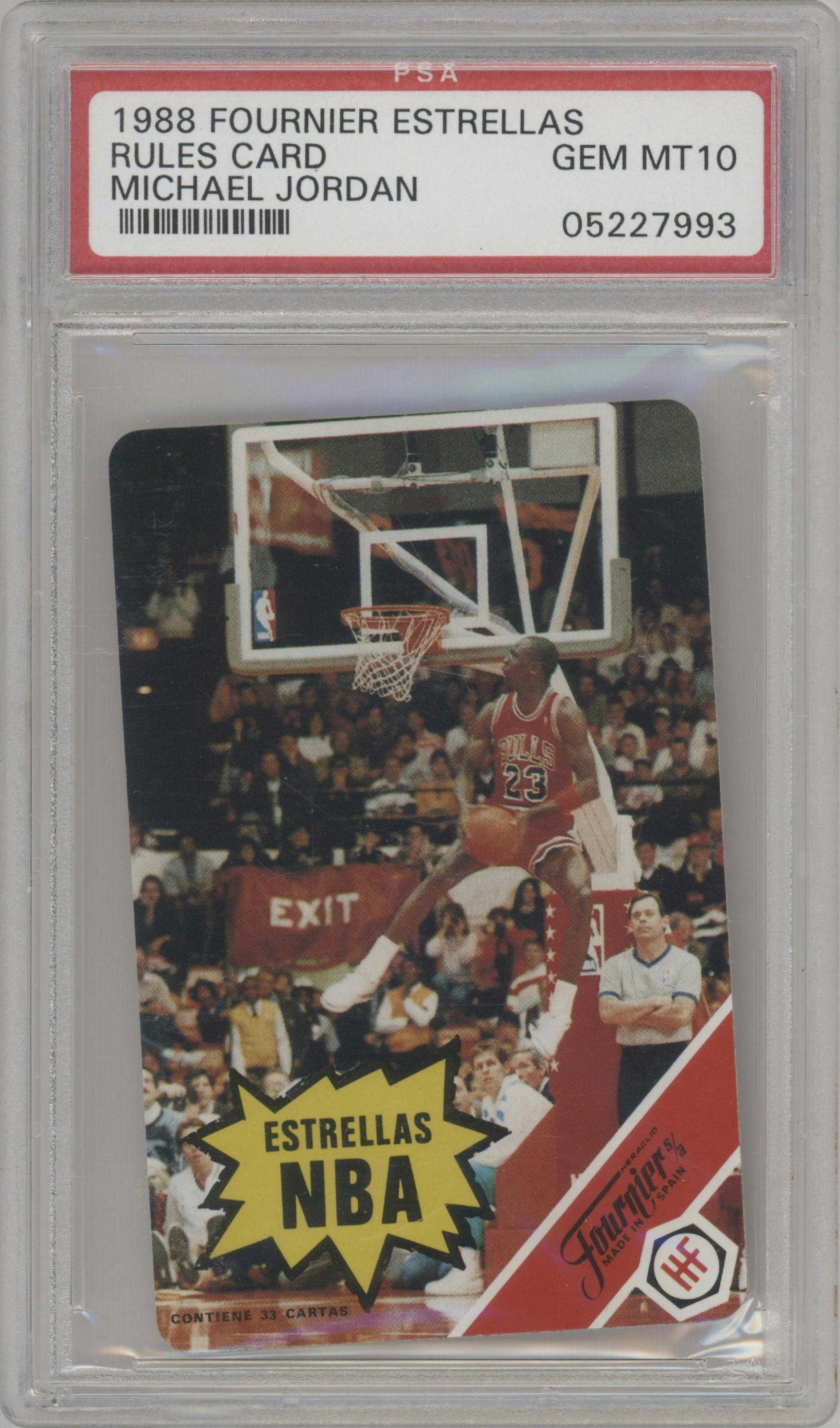 Michael Jordan from the 1988 Fournier Estrellas set graded by PSA and given an overall grade of 10.