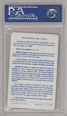 Michael Jordan from the 1988 Fournier Estrellas set graded by PSA and given an overall grade of 10.