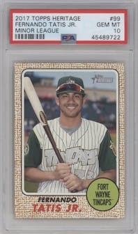 Fernando Tatis Jr. from the 2017 Topps Heritage Minor League set graded by PSA and given an overall grade of 10.