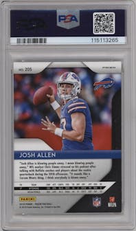 Josh Allen from the 2018 Panini Prizm set featuring a Red/White/Blue Prizm parallel graded by PSA and given an overall grade of 9.