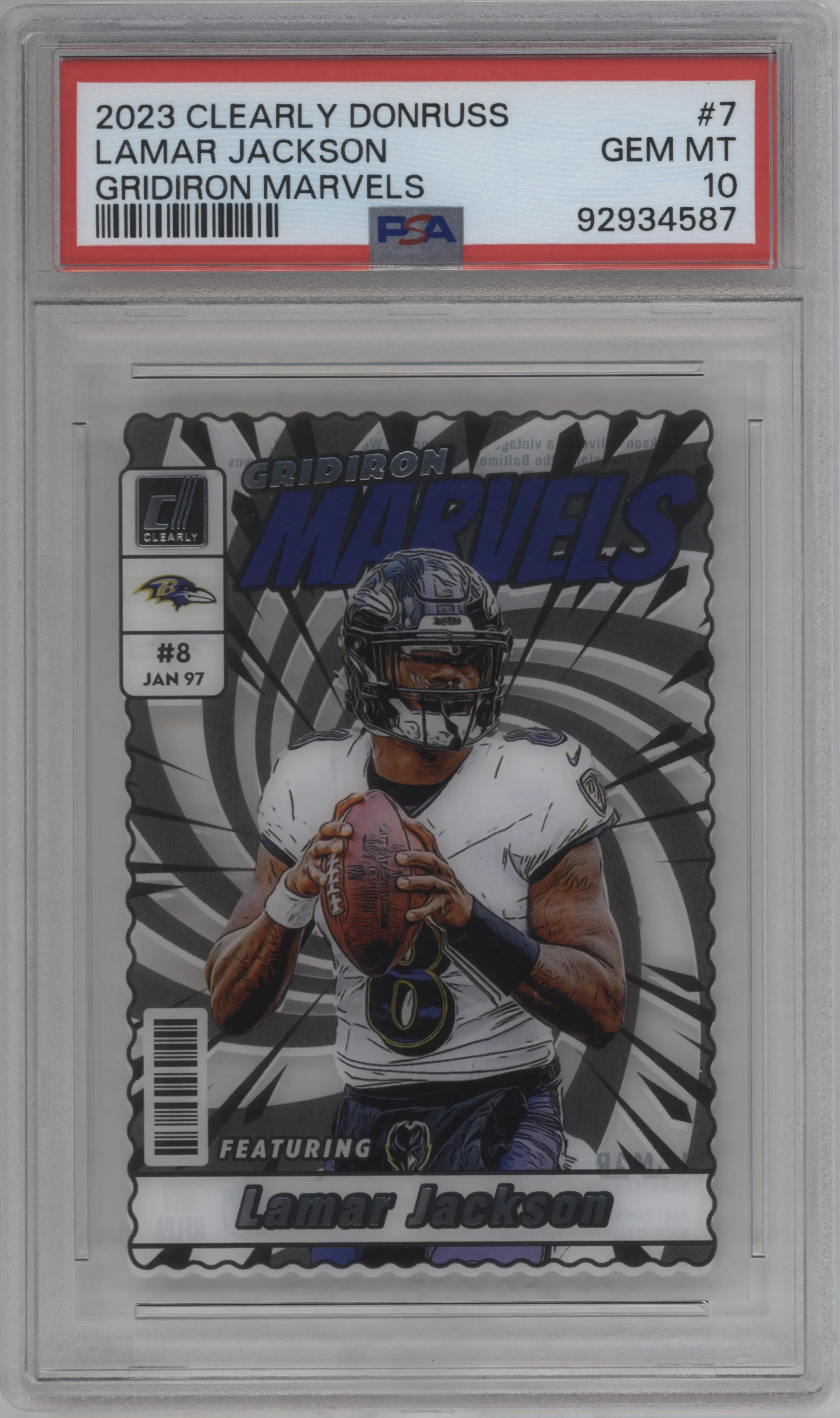 2023 Clearly Donruss Gridiron Marvels Lamar Jackson #7 PSA 10