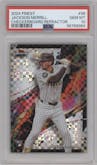 Jackson Merrill from the 2024 Topps Finest set featuring a Checkerboard Refractor	 parallel graded by PSA and given an overall grade of 10.