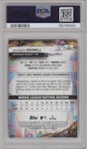 Jackson Merrill from the 2024 Topps Finest set featuring a Checkerboard Refractor	 parallel graded by PSA and given an overall grade of 10.