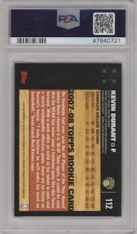 Kevin Durant from the 2007-08 Topps set graded by PSA and given an overall grade of 9.