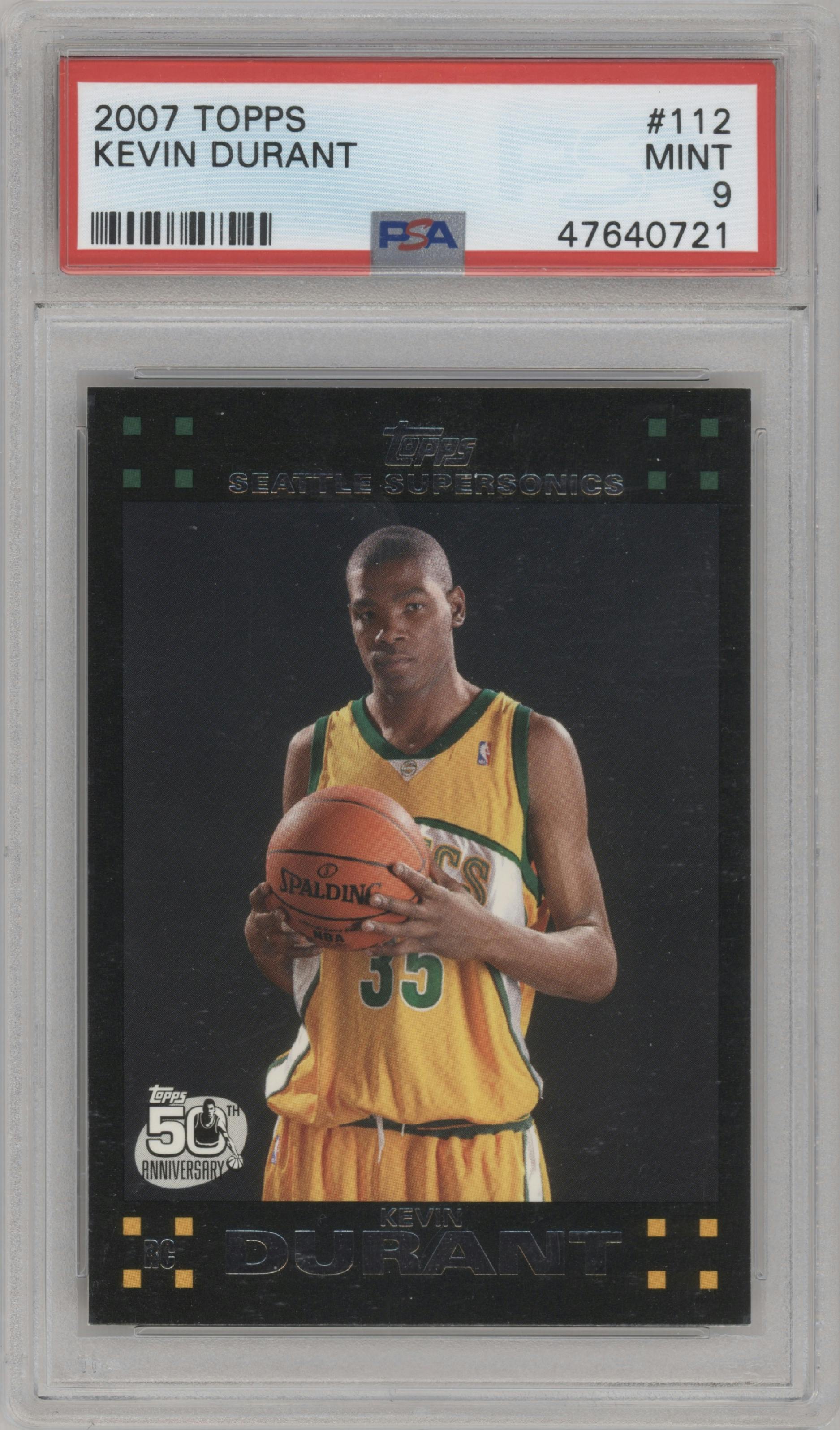Kevin Durant from the 2007-08 Topps set graded by PSA and given an overall grade of 9.