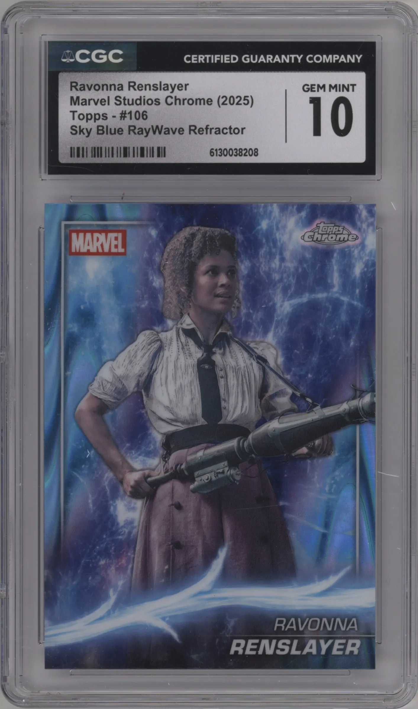 2025 Topps Chrome Marvel Studios Ravonna Renslayer Sky Blue RayWave Refractor CGC 10
