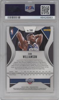 Zion Williamson from the 2019-20 Panini Prizm set graded by PSA and given an overall grade of 10.
