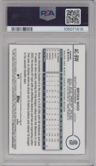 Bryan Woo from the 2024 Topps Chrome Update set featuring a Aqua Wave Refractor parallel graded by PSA and given an overall grade of 9.