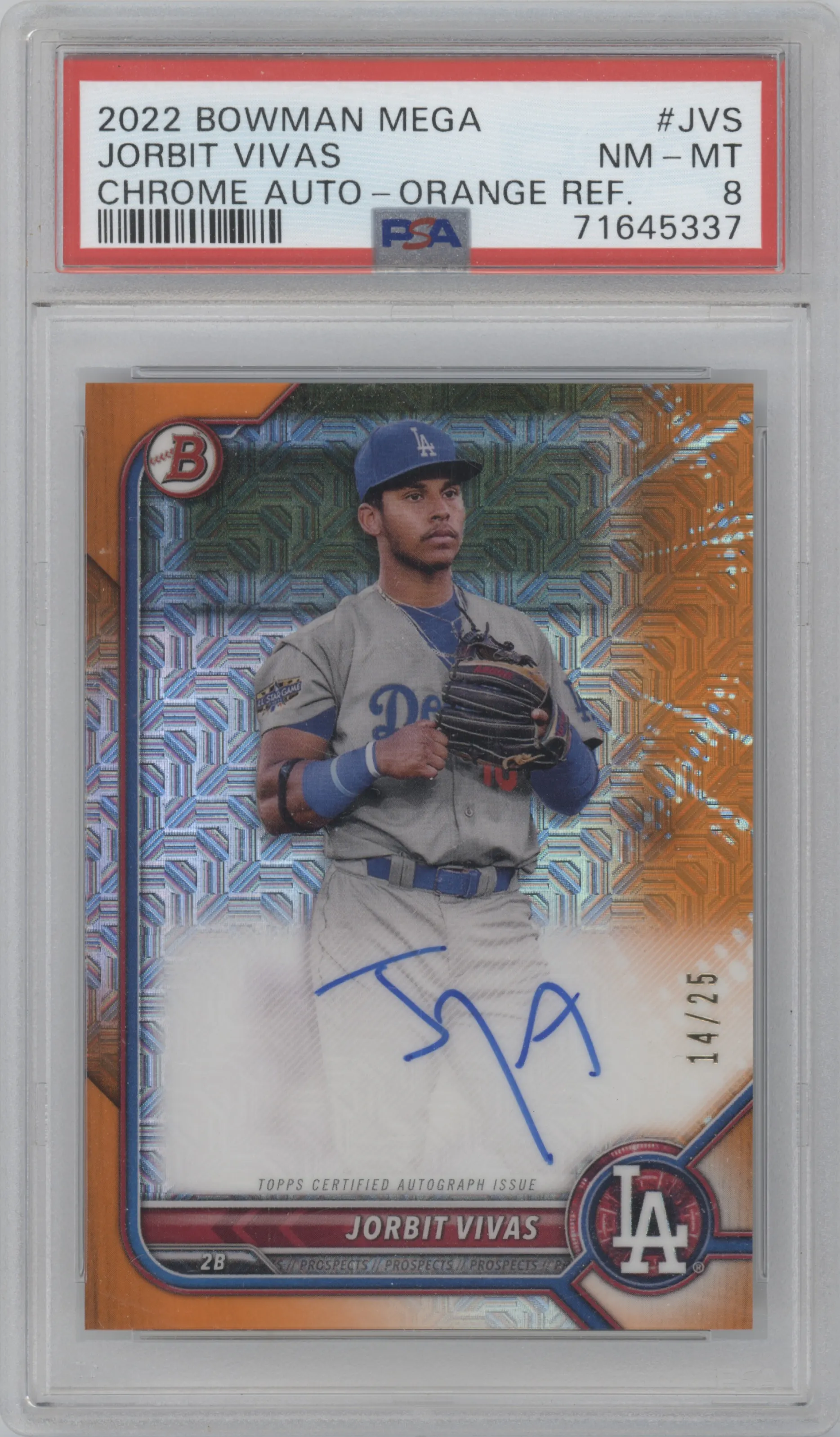 2022 Bowman Chrome Mega Box Auto Jorbit Vivas Orange Ref. PSA 8