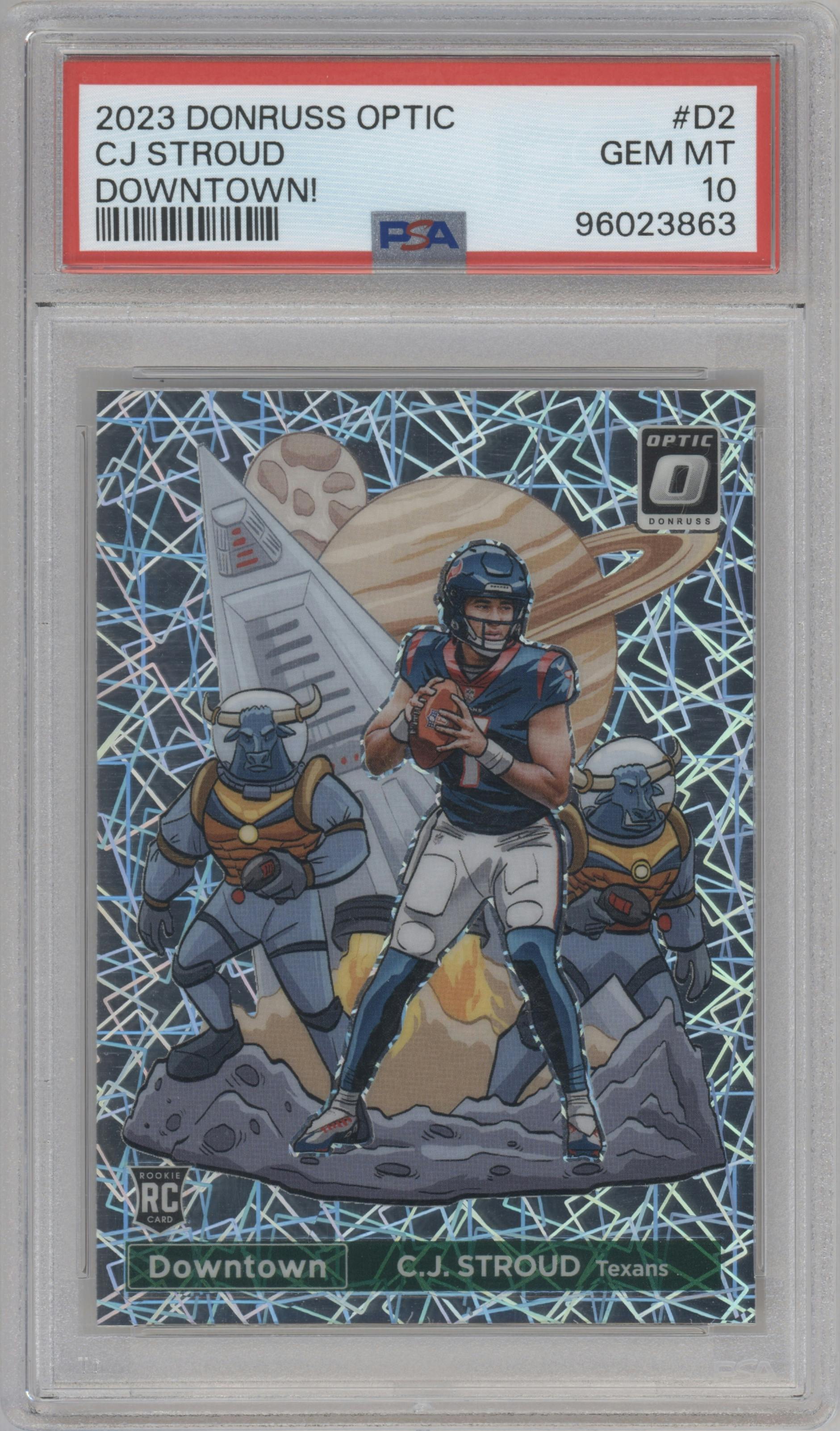 C.J. Stroud  from the 2023 Donruss Optic set graded by PSA and given an overall grade of 10.