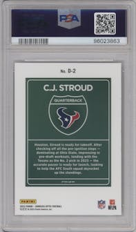 C.J. Stroud  from the 2023 Donruss Optic set graded by PSA and given an overall grade of 10.