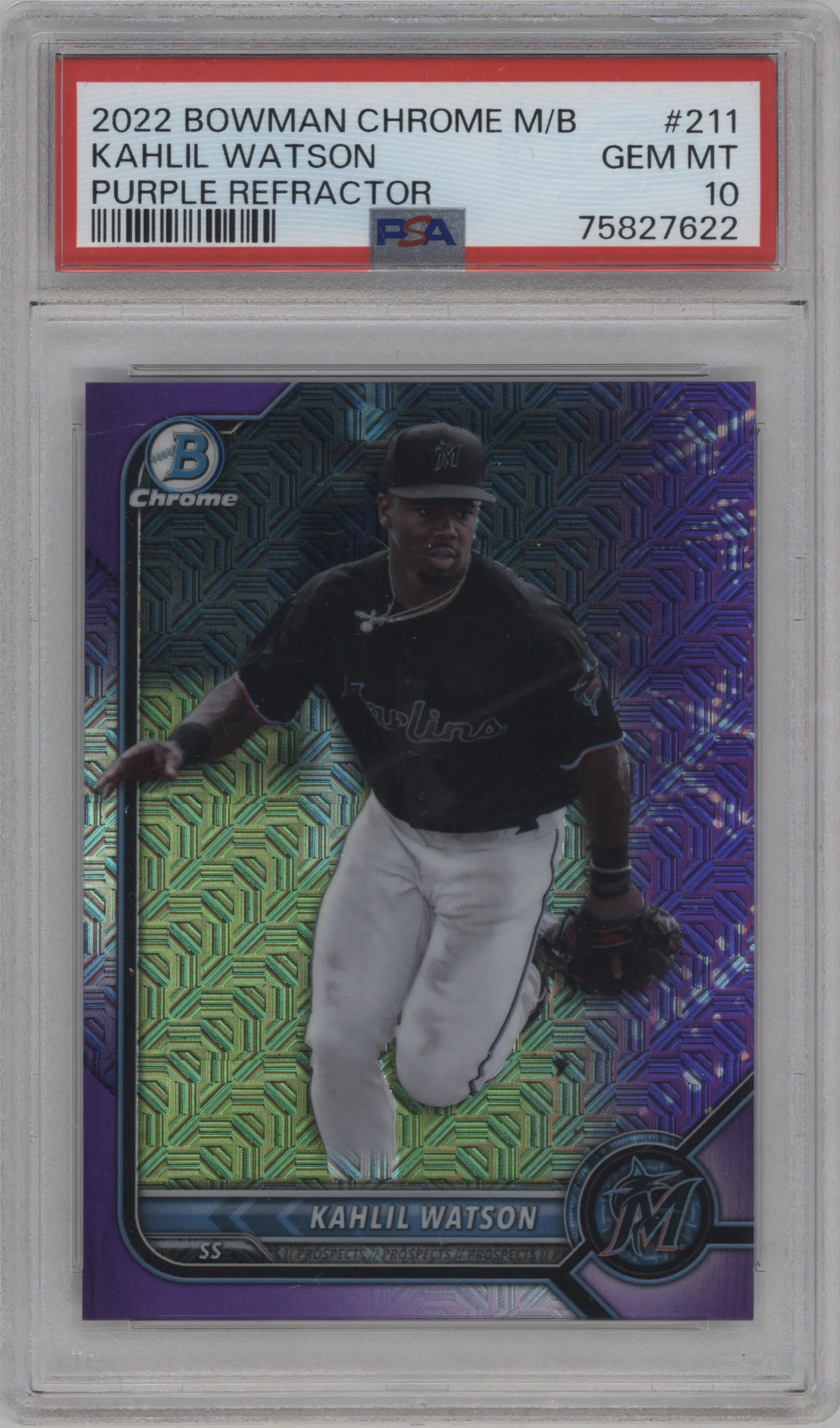 2022 Bowman Chrome Mega Box Kahlil Watson Purple Refractor #BCP-211 PSA 10