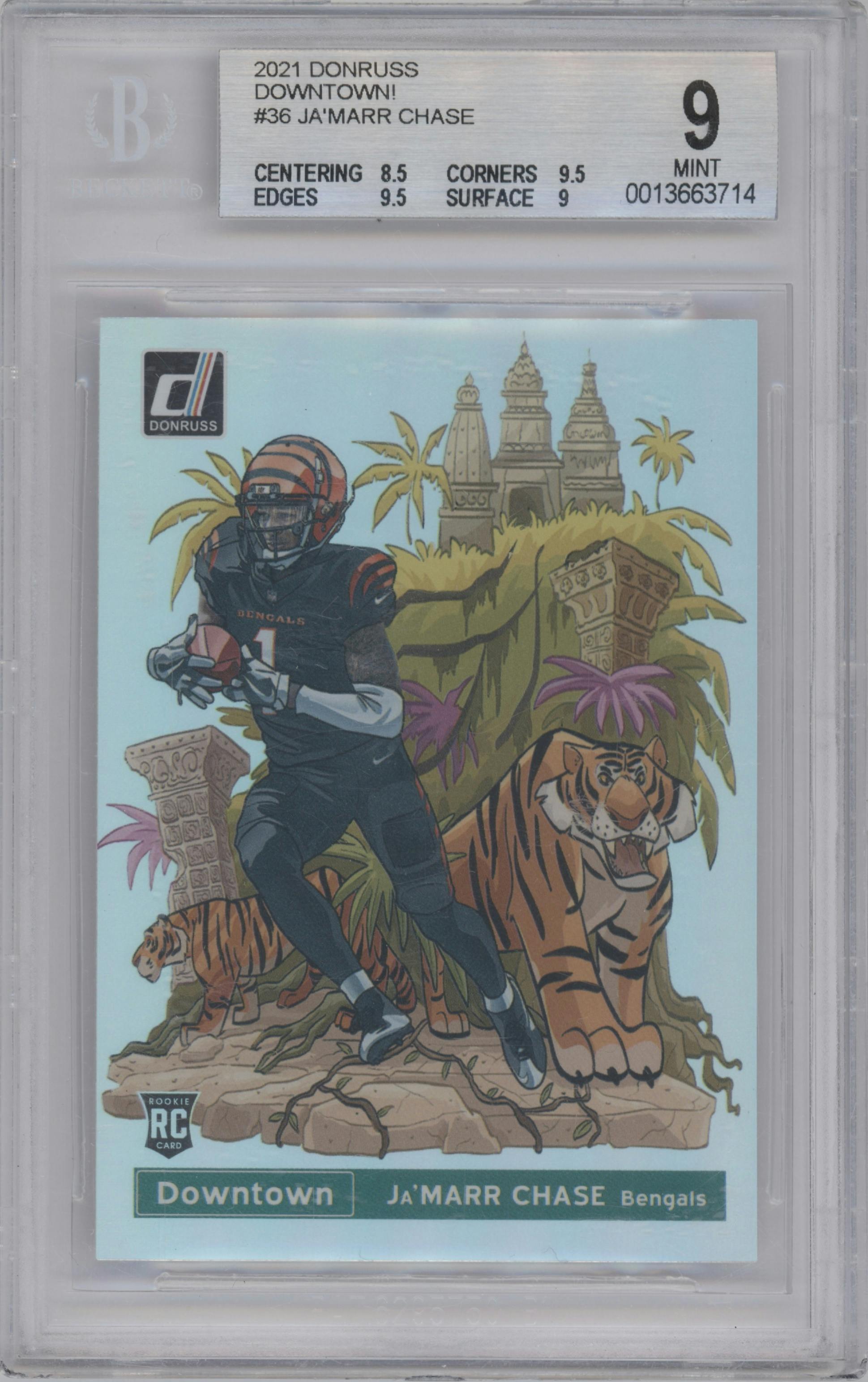 Ja'Marr Chase from the 2021 Panini Donruss set graded by Beckett and given an overall grade of 9.