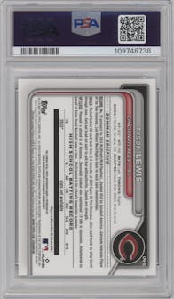 Tyson Lewis from the 2024 Bowman Draft set graded by PSA and given an overall grade of 10.