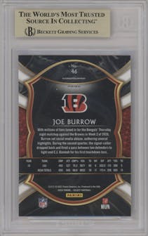 Joe Burrow from the 2020 Panini Select set featuring a Zebra parallel graded by Beckett and given an overall grade of 10.