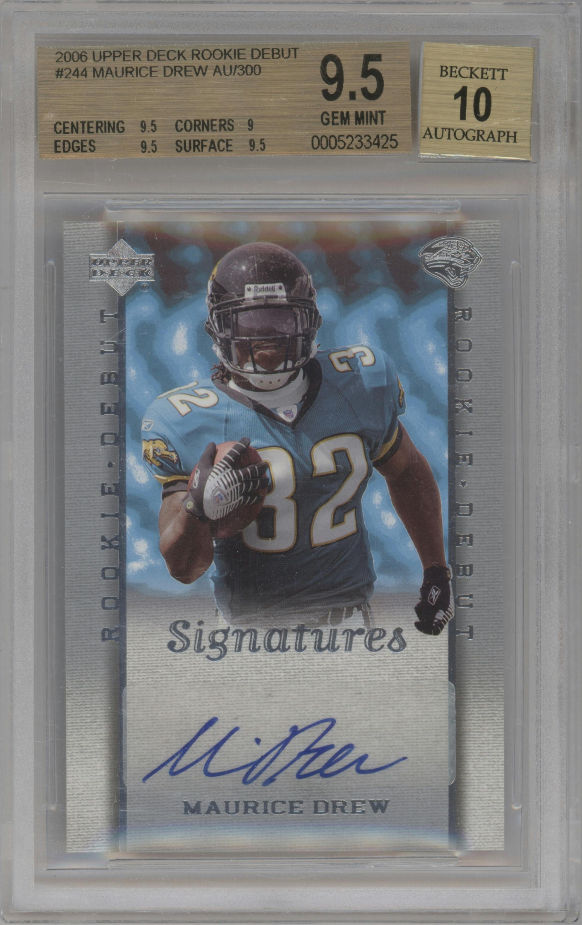 Maurice Drew from the 2006 Upper Deck Rookie Debut set graded by Beckett and given an overall grade of 9.5.
