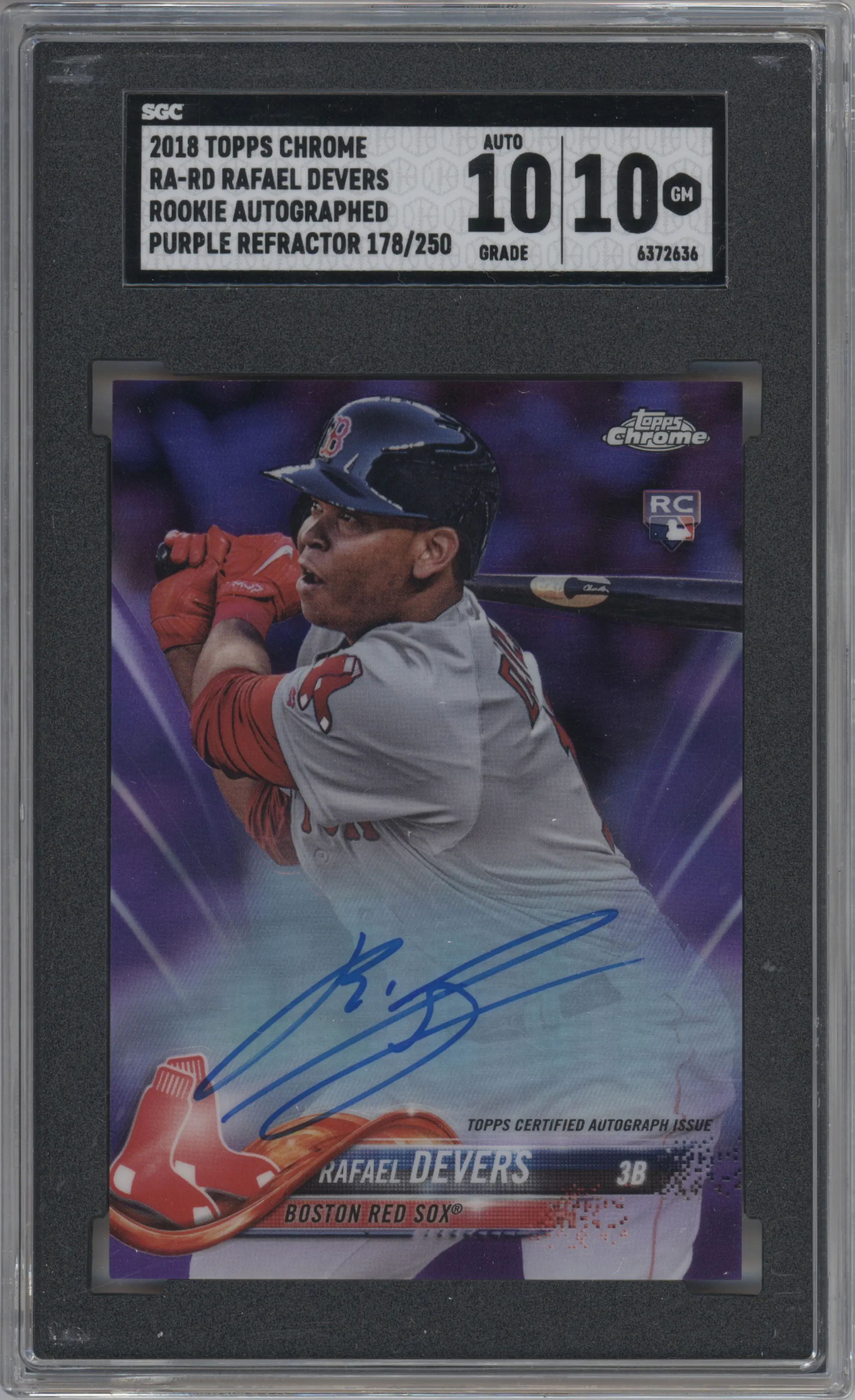 2018 Topps Chrome Rke.Auto Rafael Devers Purple Refractor #RA-RD SGC 10