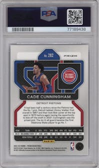 Cade Cunningham from the 2021-22 Panini Prizm  set featuring a Blue NBA 75th Prizm parallel graded by PSA and given an overall grade of 10.