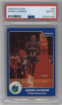 Derek Harper  from the 1983-84 Star set graded by PSA and given an overall grade of 8.