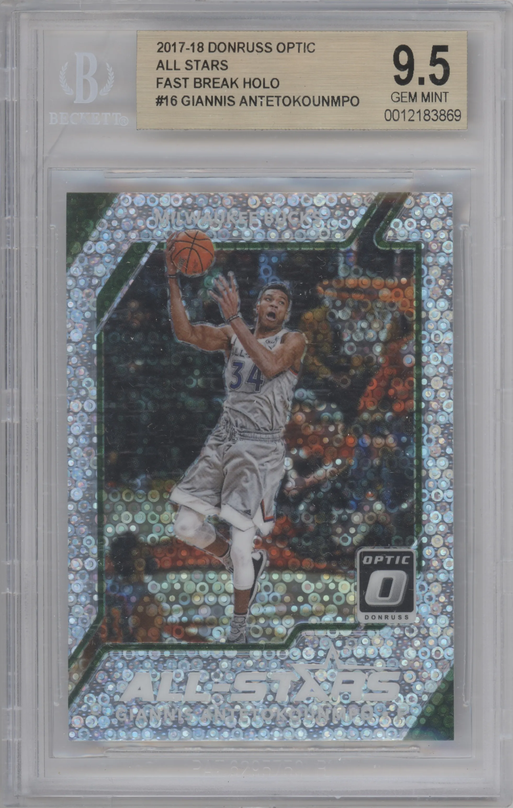 2017 Panini Donruss Optic All-Stars Giannis Antetokounmpo Fast Break Holo BGS 9.5