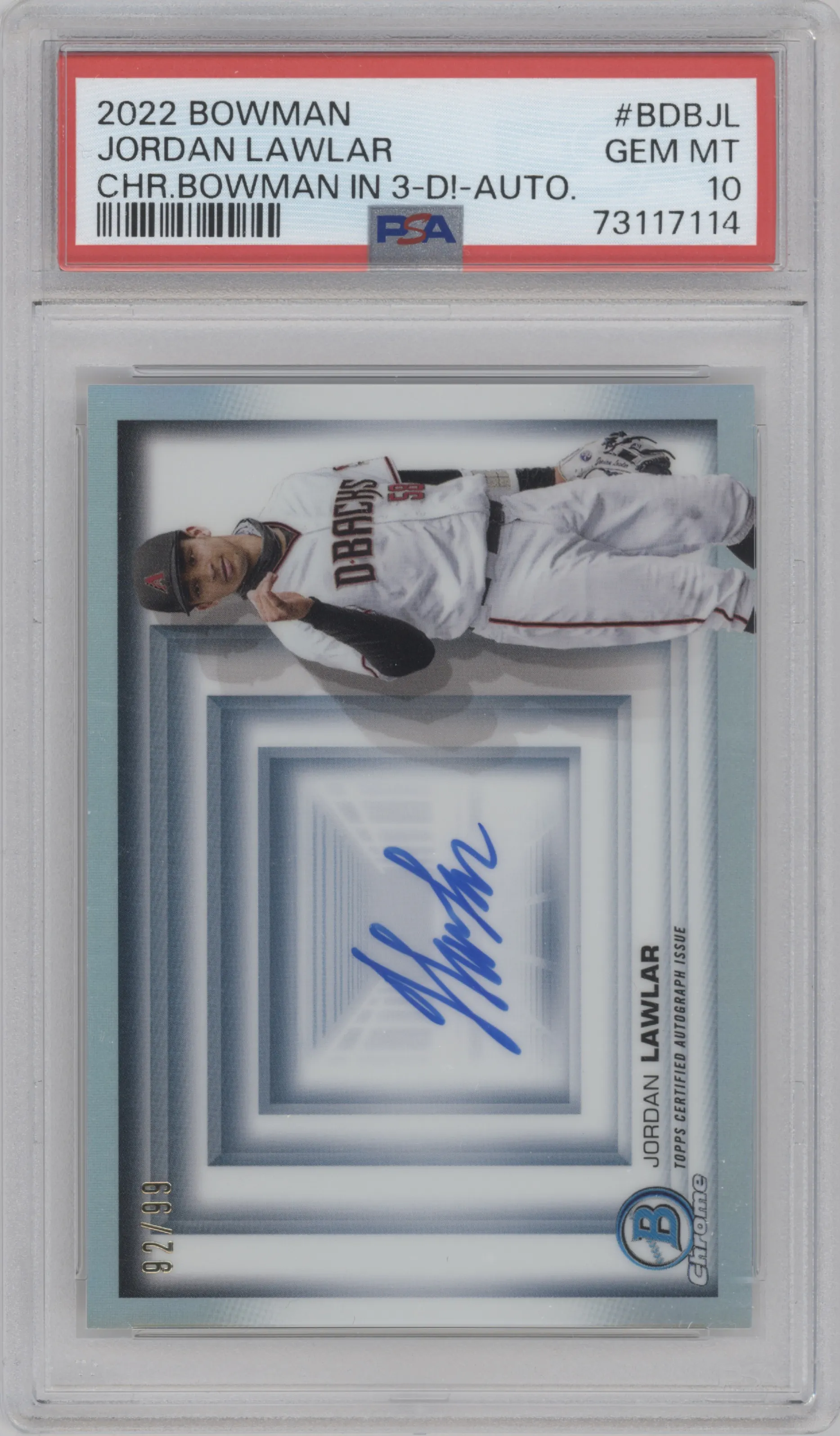 2022 Bowman in 3-D! Auto Jordan Lawlar PSA 10