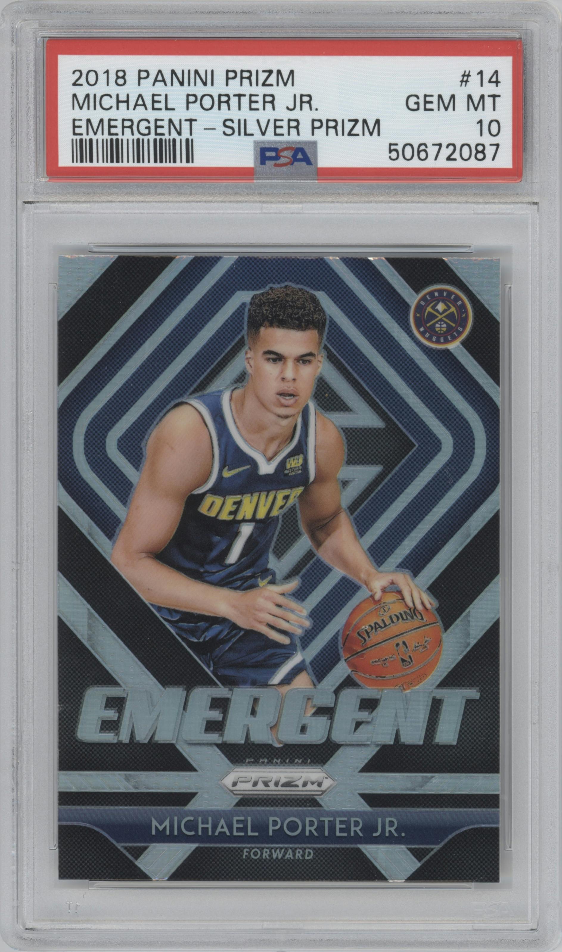Michael Porter Jr. from the 2018-19 Panini Prizm set featuring a Silver Prizm parallel graded by PSA and given an overall grade of 10.