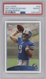 Matthew Stafford from the 2012 Topps set graded by PSA and given an overall grade of 10.