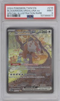 Bloodmoon Ursaluna ex from the 2024 Pokemon SV set graded by PSA and given an overall grade of 9.