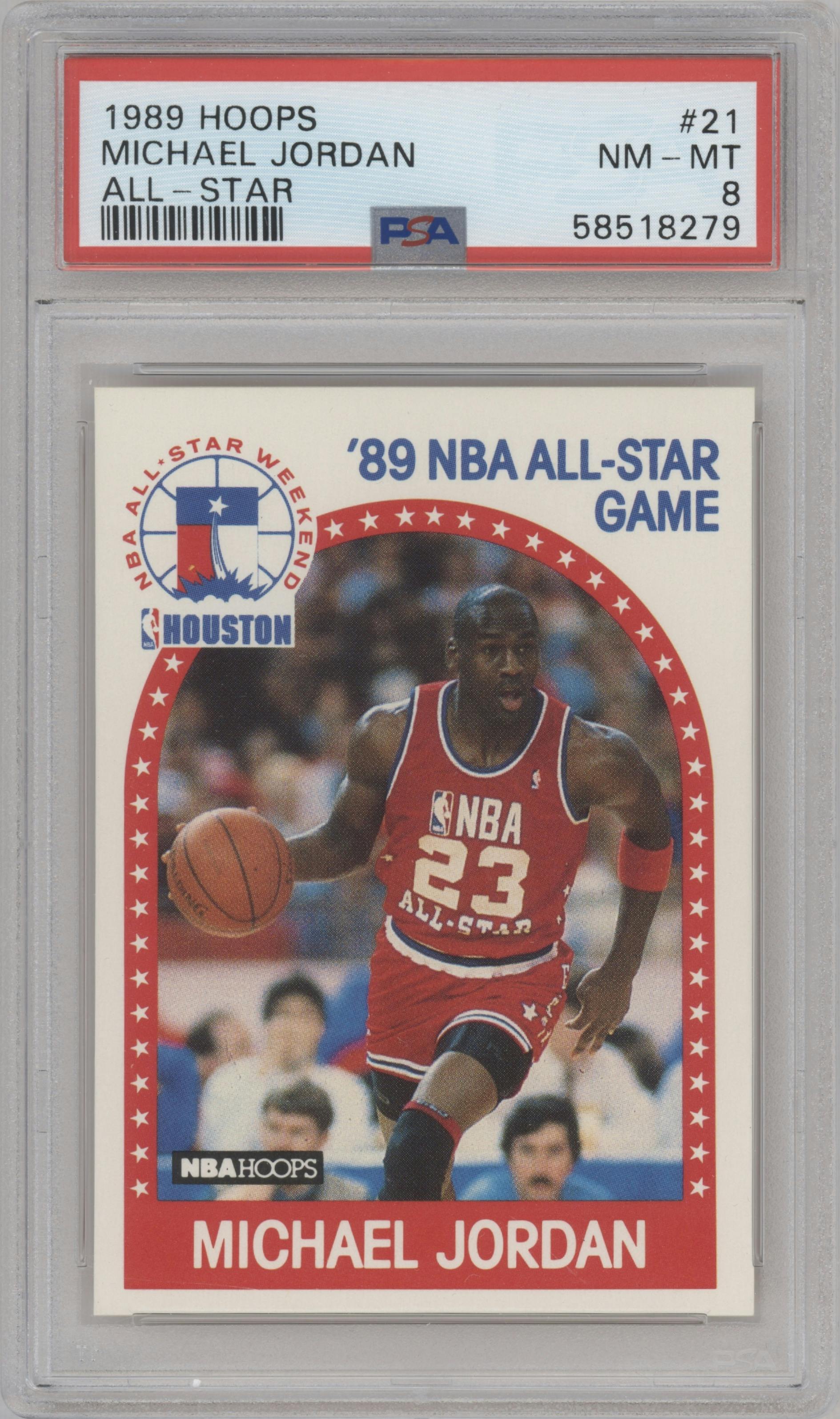 Michael Jordan from the 1989-90 NBA Hoops  set graded by PSA and given an overall grade of 8.