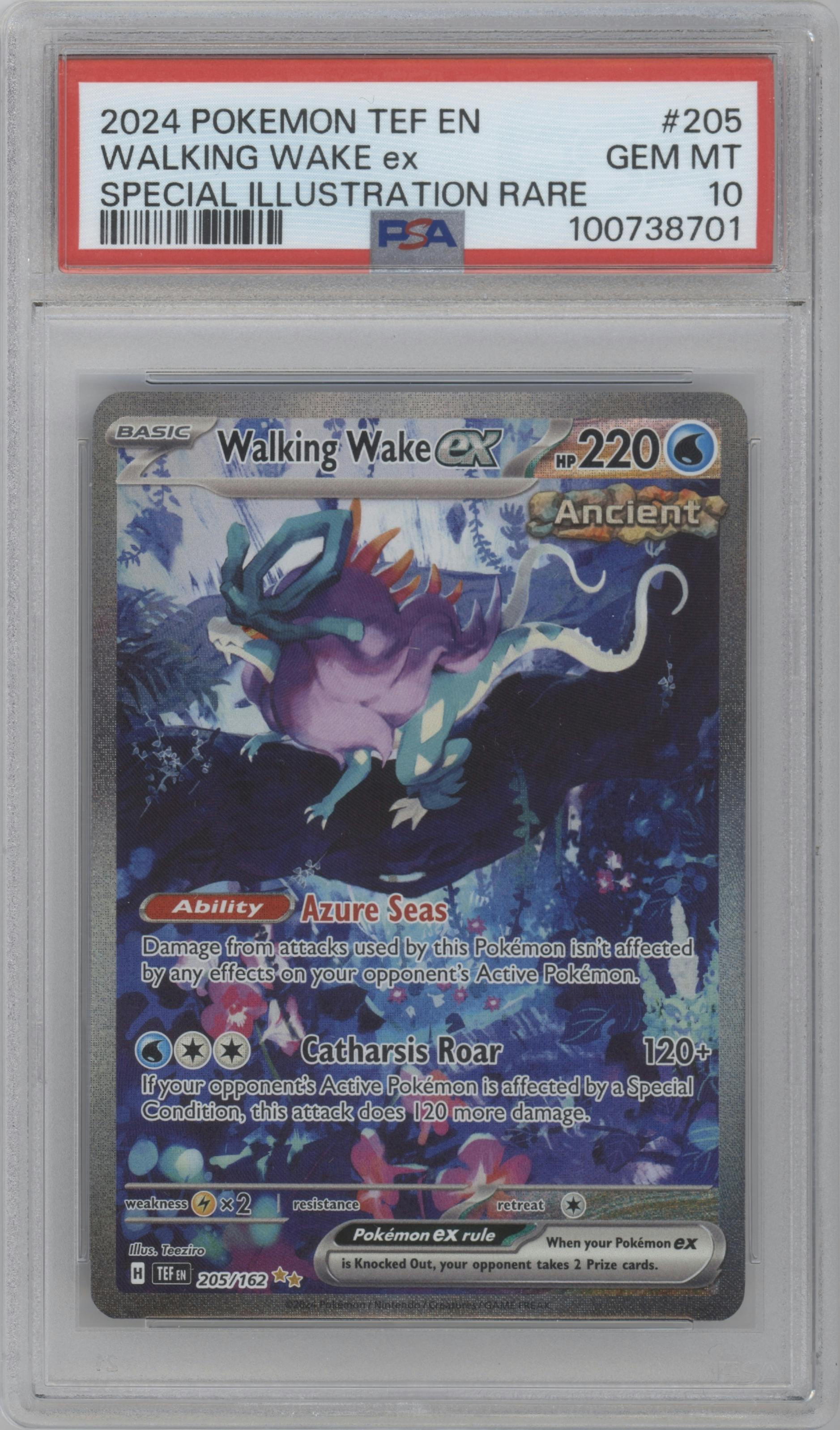 Walking Wake ex from the 2024 Pokemon SV set graded by PSA and given an overall grade of 10.