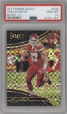 Travis Kelce from the 2017 Panini Select set featuring a Black Prizm  parallel graded by PSA and given an overall grade of 10.