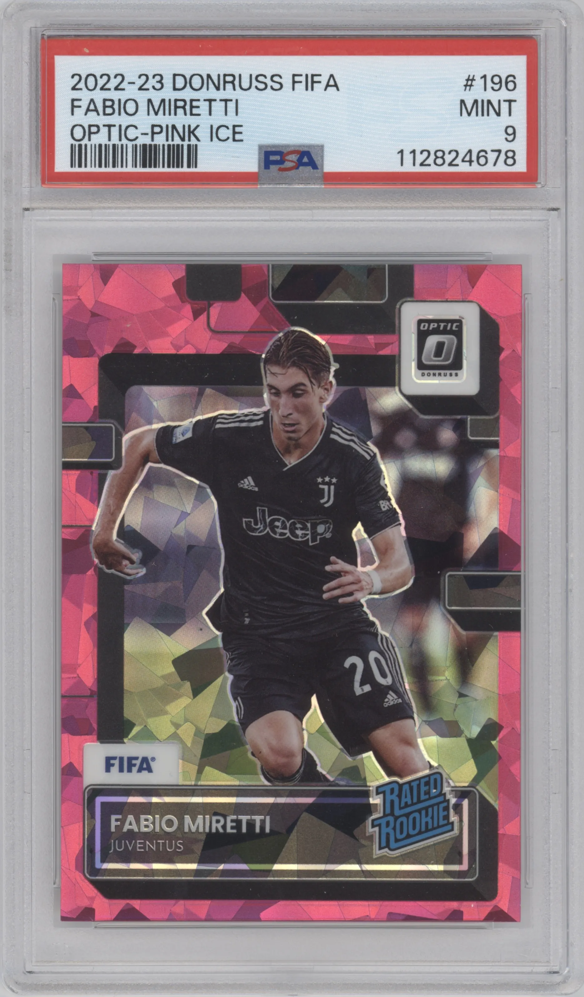 2022 Panini Donruss Rated Rookie Fabio Miretti Optic Pink Ice PSA 9