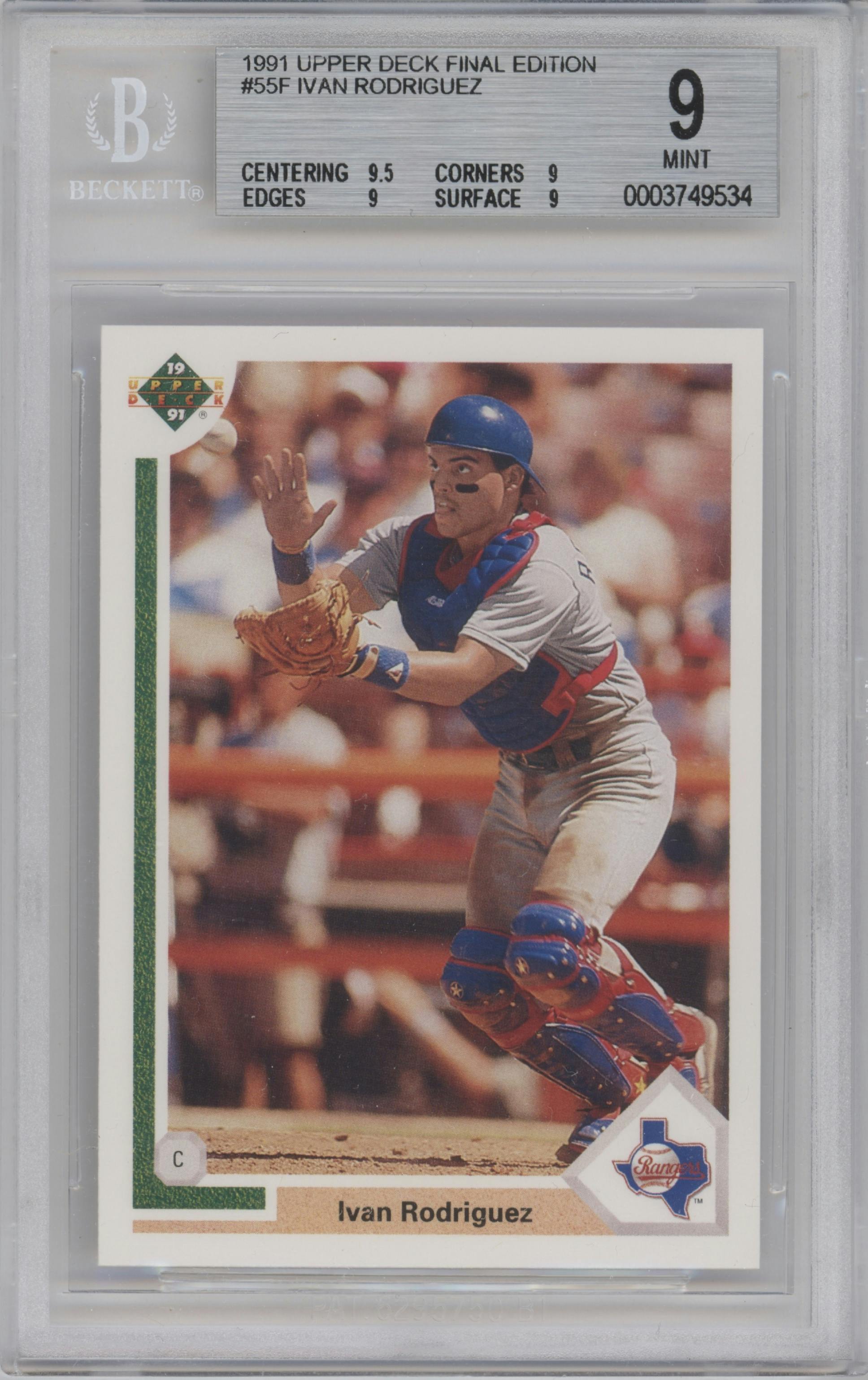Ivan Rodriguez from the 1991 Upper Deck Final Edition set graded by Beckett and given an overall grade of 9.