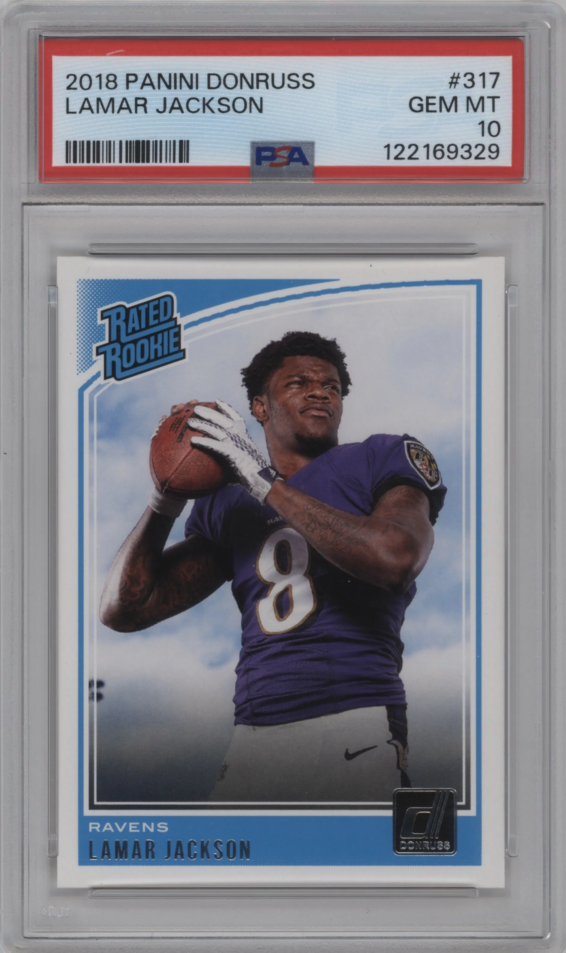 2018 Panini Donruss Rated Rookie Lamar Jackson PSA 10