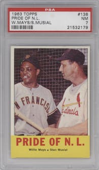 Willie Mays/Stan Musial from the 1963 Topps set graded by PSA and given an overall grade of 7.