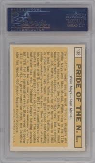 Willie Mays/Stan Musial from the 1963 Topps set graded by PSA and given an overall grade of 7.